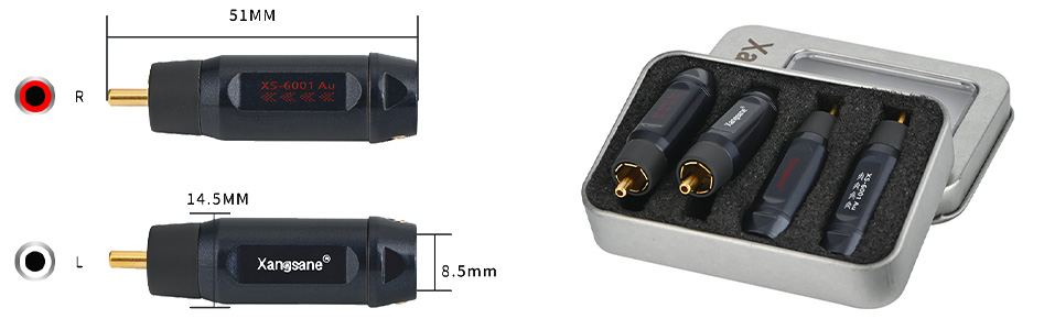 XANGSANE XS-6001AU Connecteurs RCA Cuivre Pur Plaqué Or 24k Ø8.5mm (Set x4)